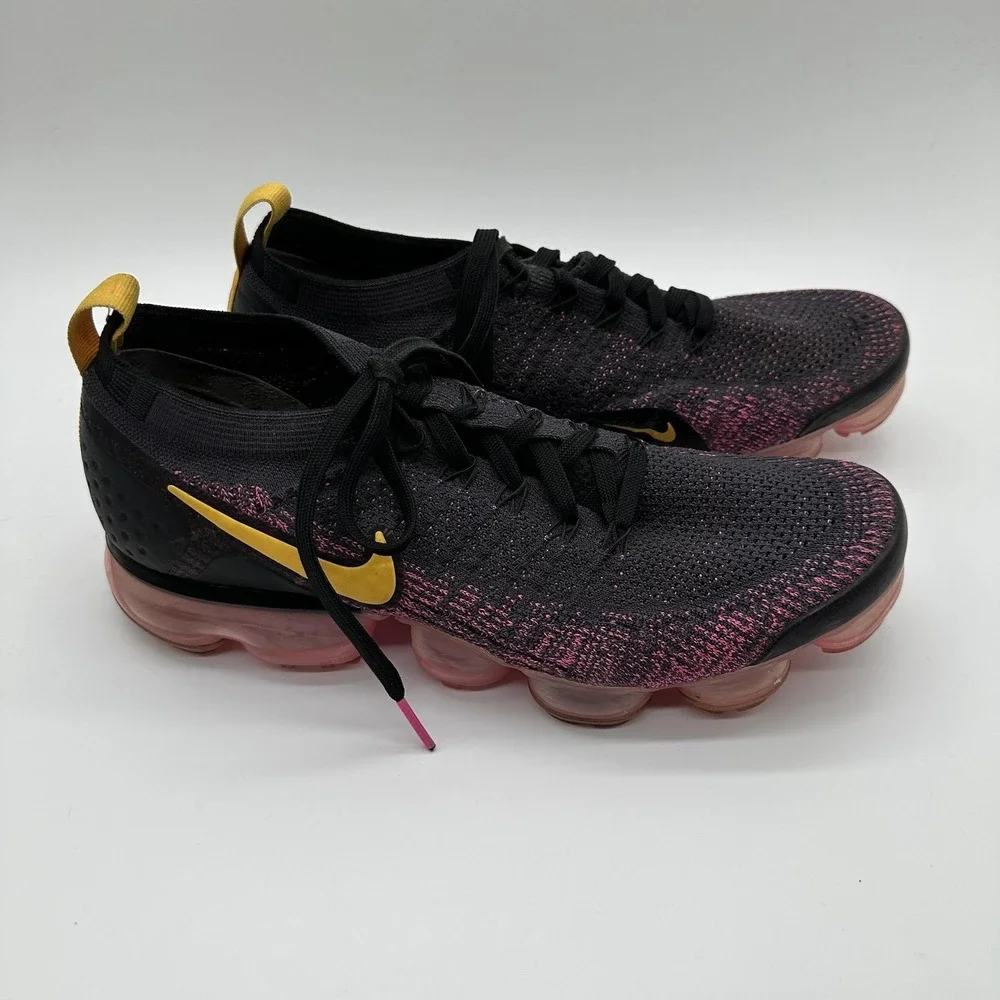 Nike Air VaporMax Flyknit 2 Shoes Mens 9 Black Pink Running Athletic Sneakers